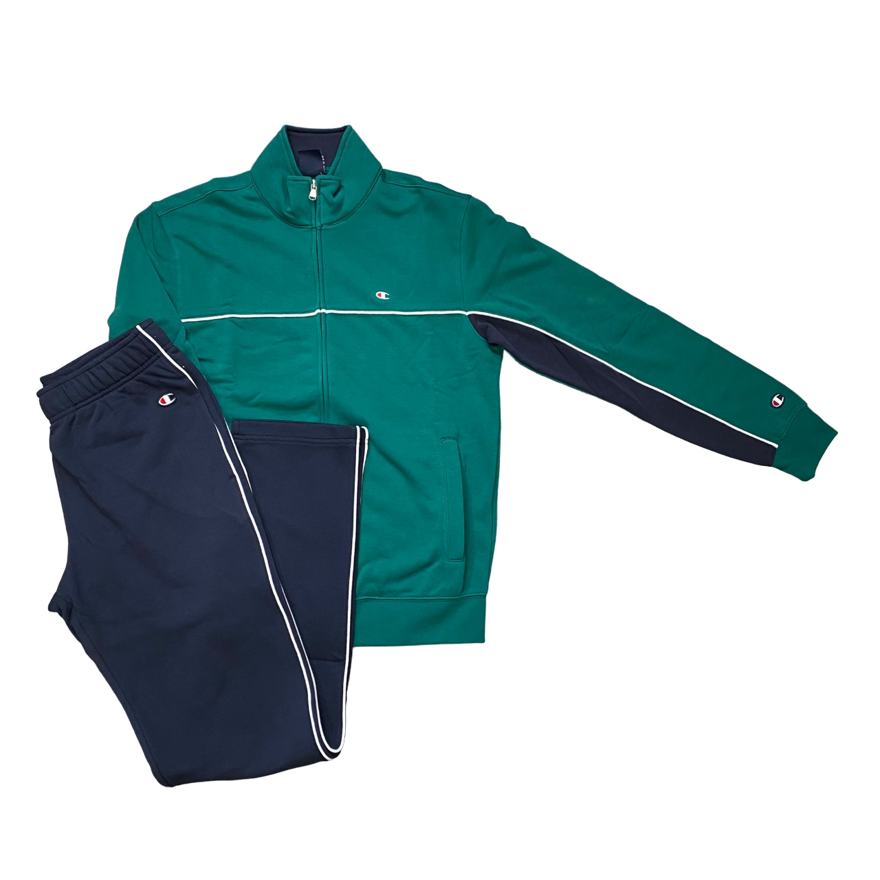 Champion tuta sportiva da uomo in cotone garzato 219942 verde blu