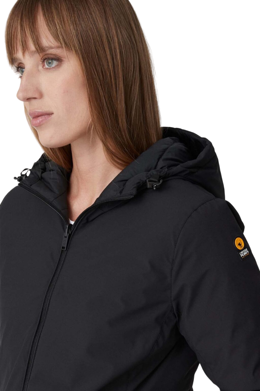 Ciesse Piumini Giacca da donna con cappuccio linea sfiancata e reversibile Jusy nero