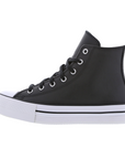 Sneakers Converse All Star Chuck Taylor Eva Lift HI A02485C nere donna in pelle sintetica con zeppa rialzata, vista laterale esterna