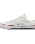 Sneakers Converse All Star Chuck Taylor OX M7652C bianche unisex in tela canvas con design basso low-top, vista laterale esterna