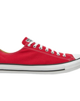 Sneakers Converse Chuck Taylor All Star Classic M9696C rosse basse da adulto, scarpe casual iconiche unisex in tela rossa con suola bianca, vista laterale