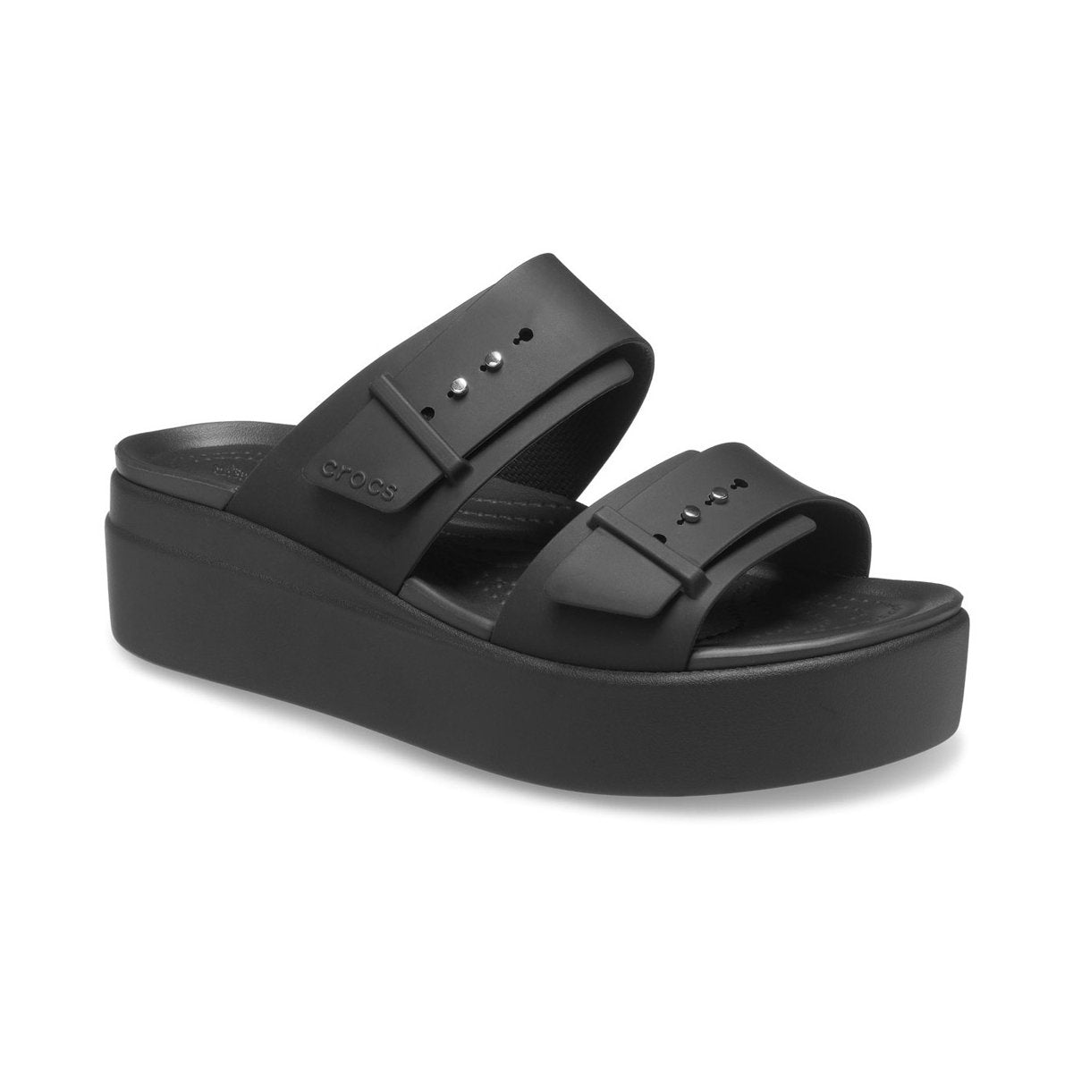 Crocs sandalo da donna con zeppa Brooklyn Buckle Low Wedge 207431-001 nero 2