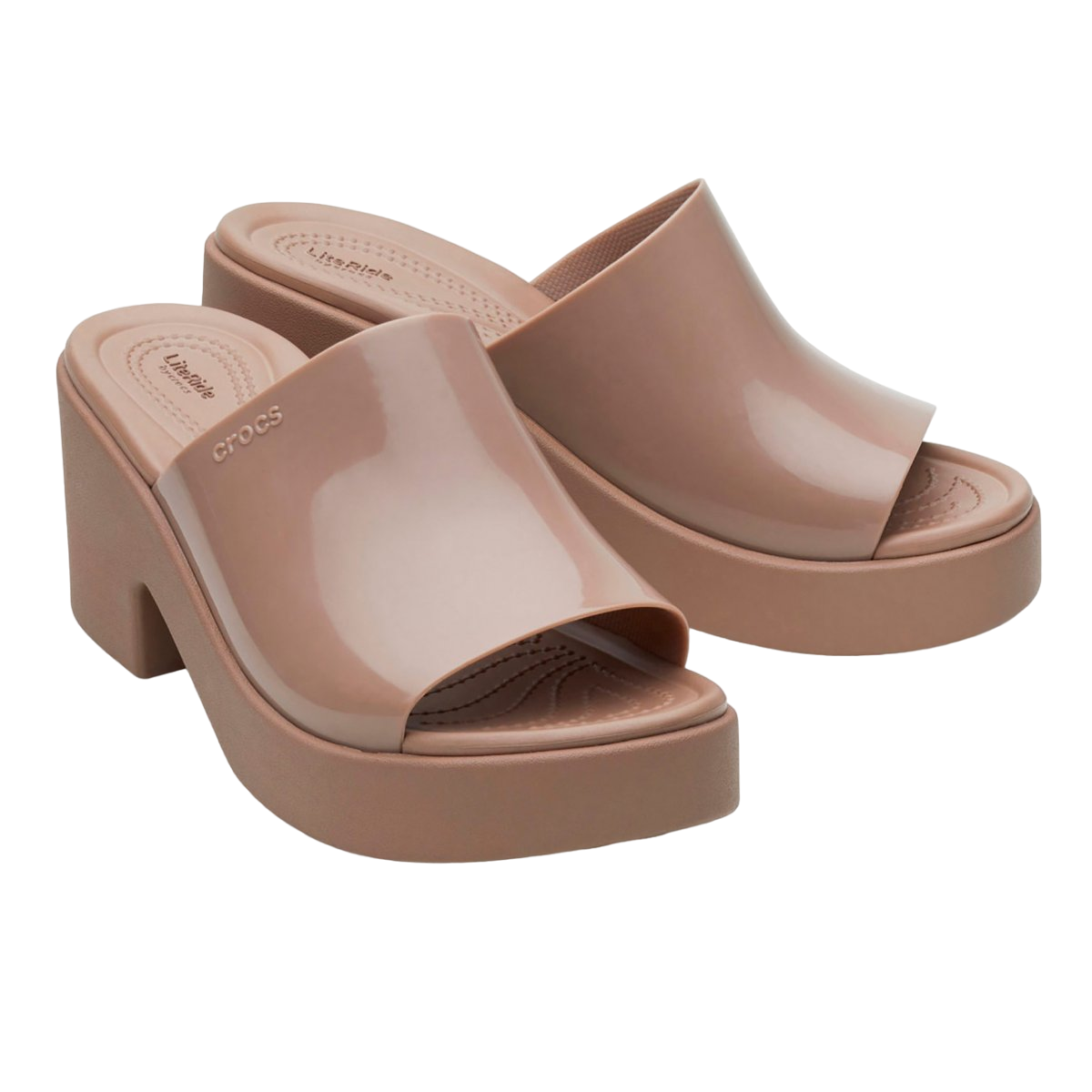 Crocs sandalo da donna con tacco Brooklyn Slide High Shine Heel 209709-2Q9 latte