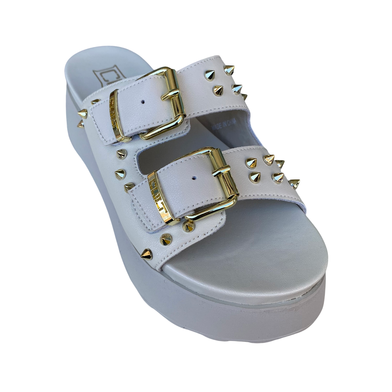 Cult sandalo con due fasce da donna e con borchie oro Janis 3863 bianco spento