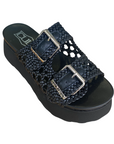 Cult sandalo da donna due fasce in pelle intrecciata impreziosite da fibbie in metallo con logo JANIS 4476 nero