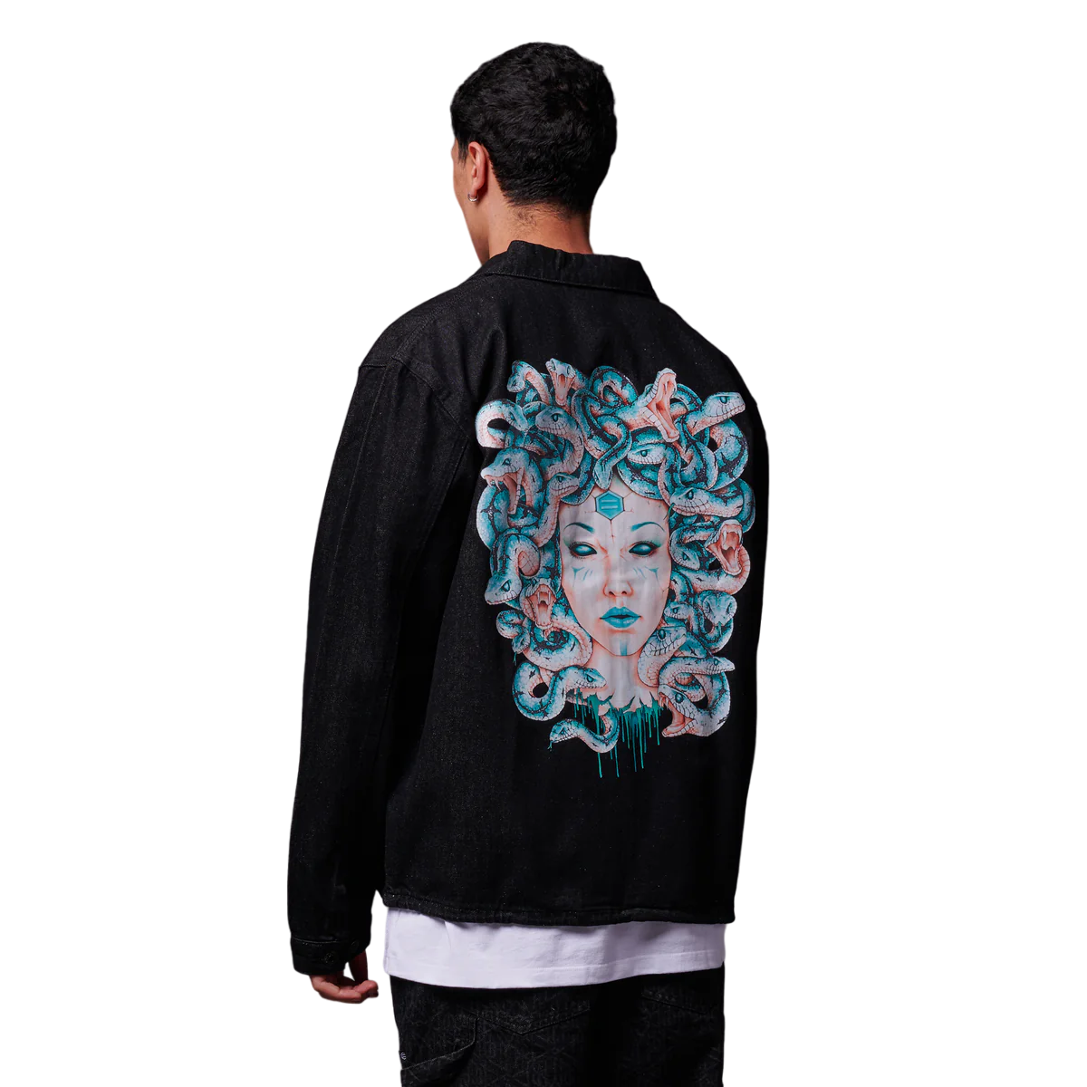 Dolly Noire giacca sfoderata in denim con stampa Mythos jk726-jr-01 nero