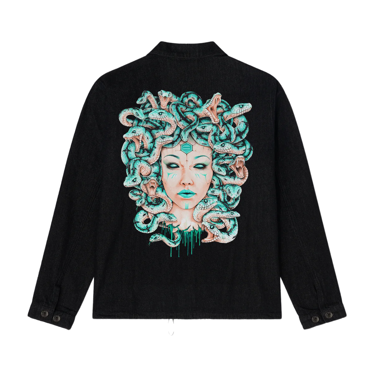 Dolly Noire giacca sfoderata in denim con stampa Mythos jk726-jr-01 nero