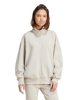 Felpa donna Adidas con zip JV9904 colore beige vestibilità ampia elegante, abbigliamento casual premium, frontale