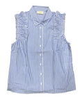 Gaudì camicia smanicata a righe da donna con rouches al giro spalla 511BD45003 bianco-celeste