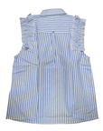 Gaudì camicia smanicata a righe da donna con rouches al giro spalla 511BD45003 bianco-celeste