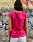 Gaudì maglietta manica corta da donna con logo in applicazioni metalliche 511BD64025 3435 fucsia