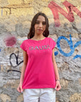 Gaudì maglietta manica corta da donna con logo in applicazioni metalliche 511BD64025 3435 fucsia