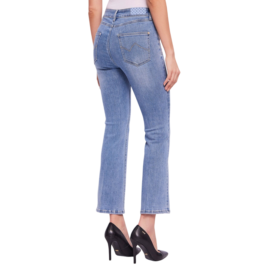 Gaudì pantalone jeans da donna a vita alta con strass alle tasche a zampa 511BD26004 00 blu chiaro