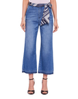 Gaudì pantalone jeans da donna largo a vita alta con foulard come cintura 511BD26010 blu chiaro