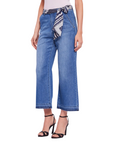 Gaudì pantalone jeans da donna largo a vita alta con foulard come cintura 511BD26010 blu chiaro