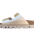 Goldstar ciabatta da donna con sottopiede in pelle 2 fasce laminata e gliettata e con fibbie glitterate GS6800QS oro