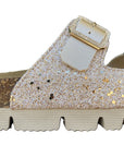 Goldstar ciabatta da donna con sottopiede in pelle 2 fasce laminata e gliettata e con fibbie glitterate GS6800QS oro