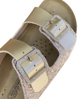 Goldstar ciabatta da donna con sottopiede in pelle 2 fasce laminata e gliettata e con fibbie glitterate GS6800QS oro