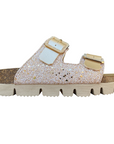 Goldstar ciabatta da donna con sottopiede in pelle 2 fasce laminata e gliettata e con fibbie glitterate GS6800QS oro