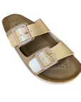 Goldstar ciabatta da donna con sottopiede in pelle a 2 fasce 1 regolabile e l'altra con applicazione GS4888M beige