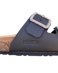 Goldstar ciabatta da donna sottopiede in pelle con 2 fibbie con strass GS31801QS premier nero