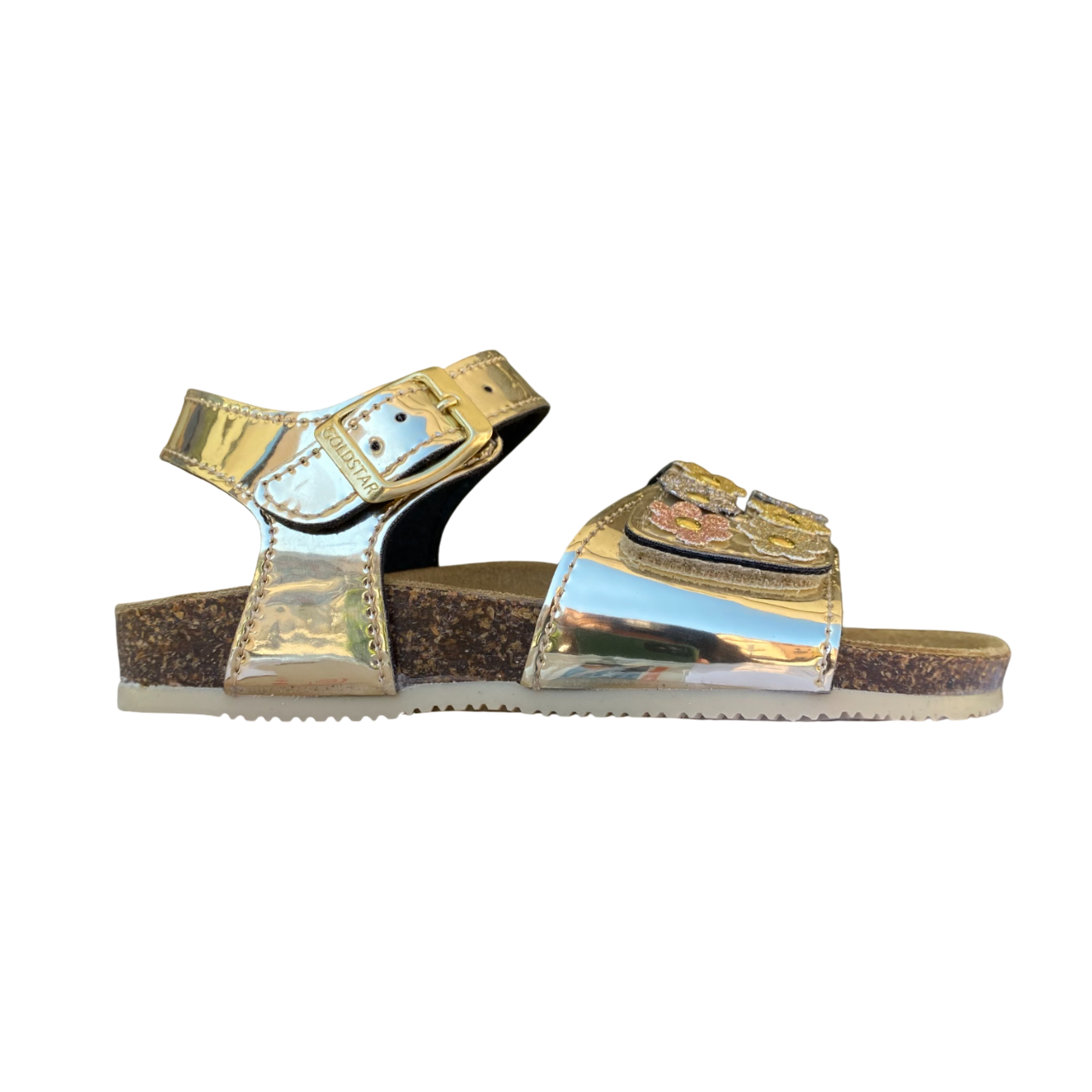 Goldstar sandalo da bambina con plantare ergonomico fasce regolabili con applicazione GS864F platino