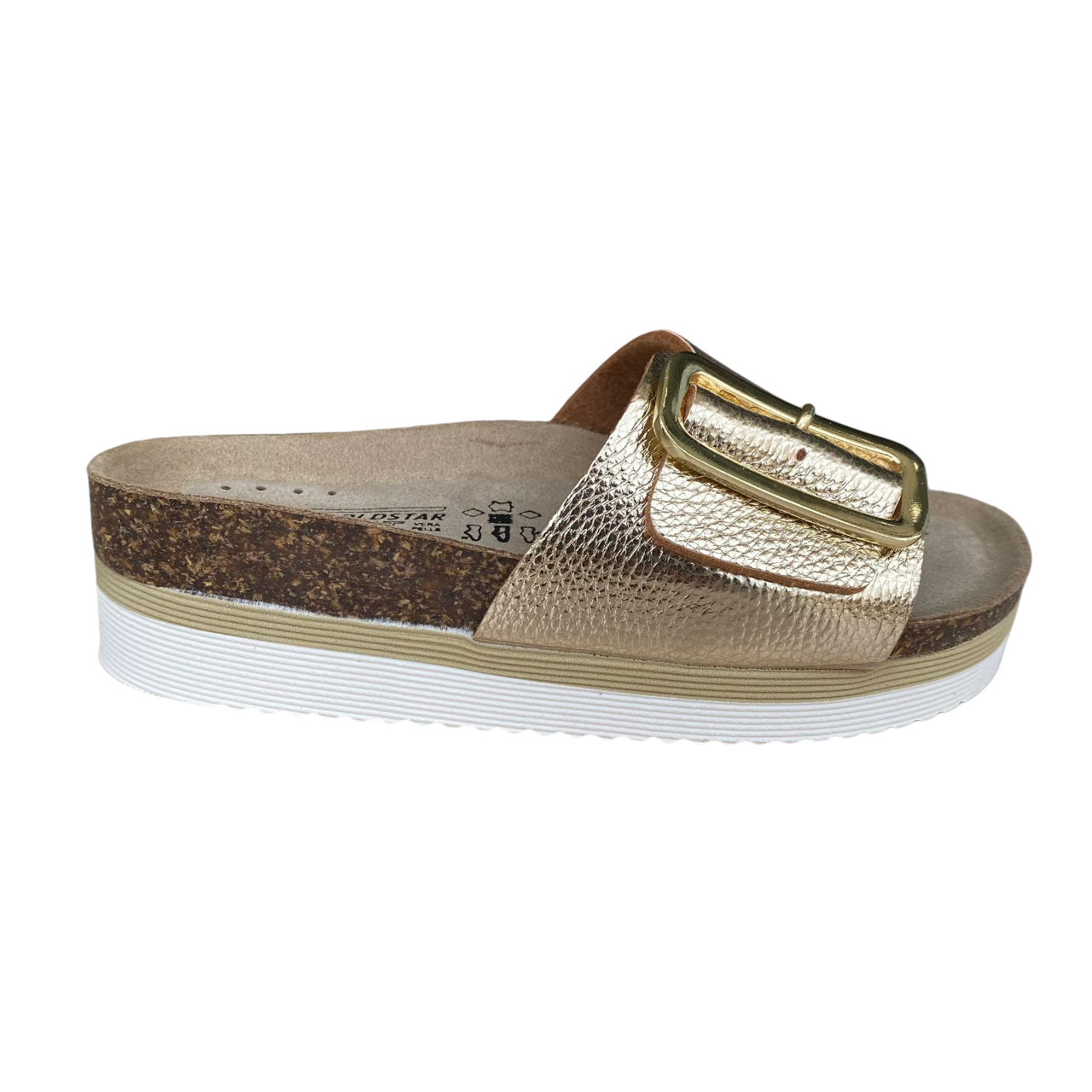 Goldstar ciabatta da donna sottopiede in pelle con fibbia dorata GS4836 platino