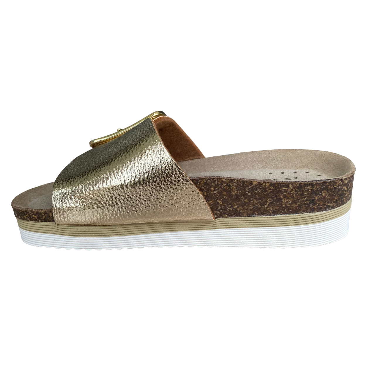 Goldstar ciabatta da donna sottopiede in pelle con fibbia dorata GS4836 platino