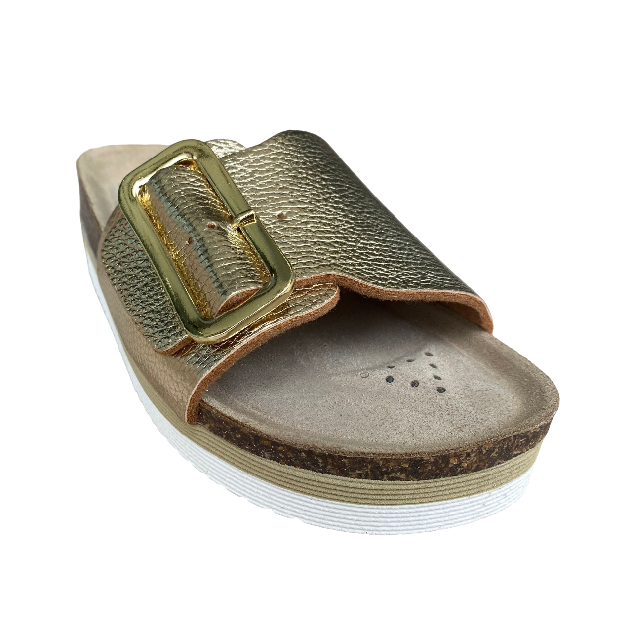 Goldstar ciabatta da donna sottopiede in pelle con fibbia dorata GS4836 platino