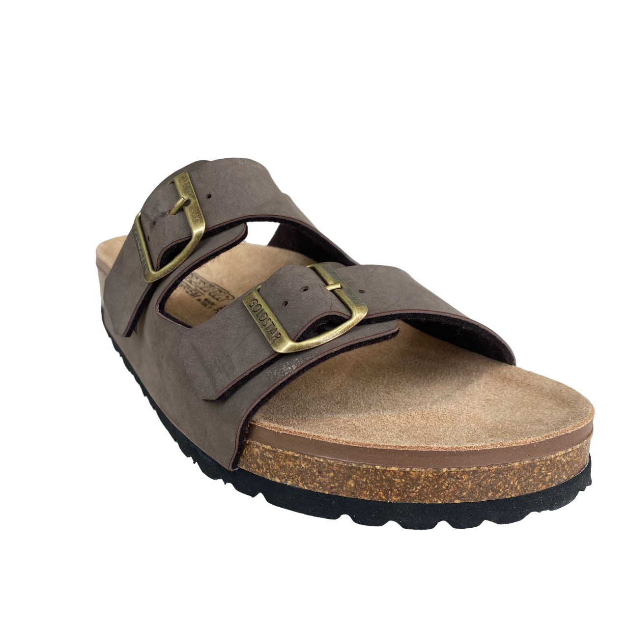 Goldstar ciabatta da uomo con sottopiede in pelle e con 2 fibbie regolabili GS39900 moro