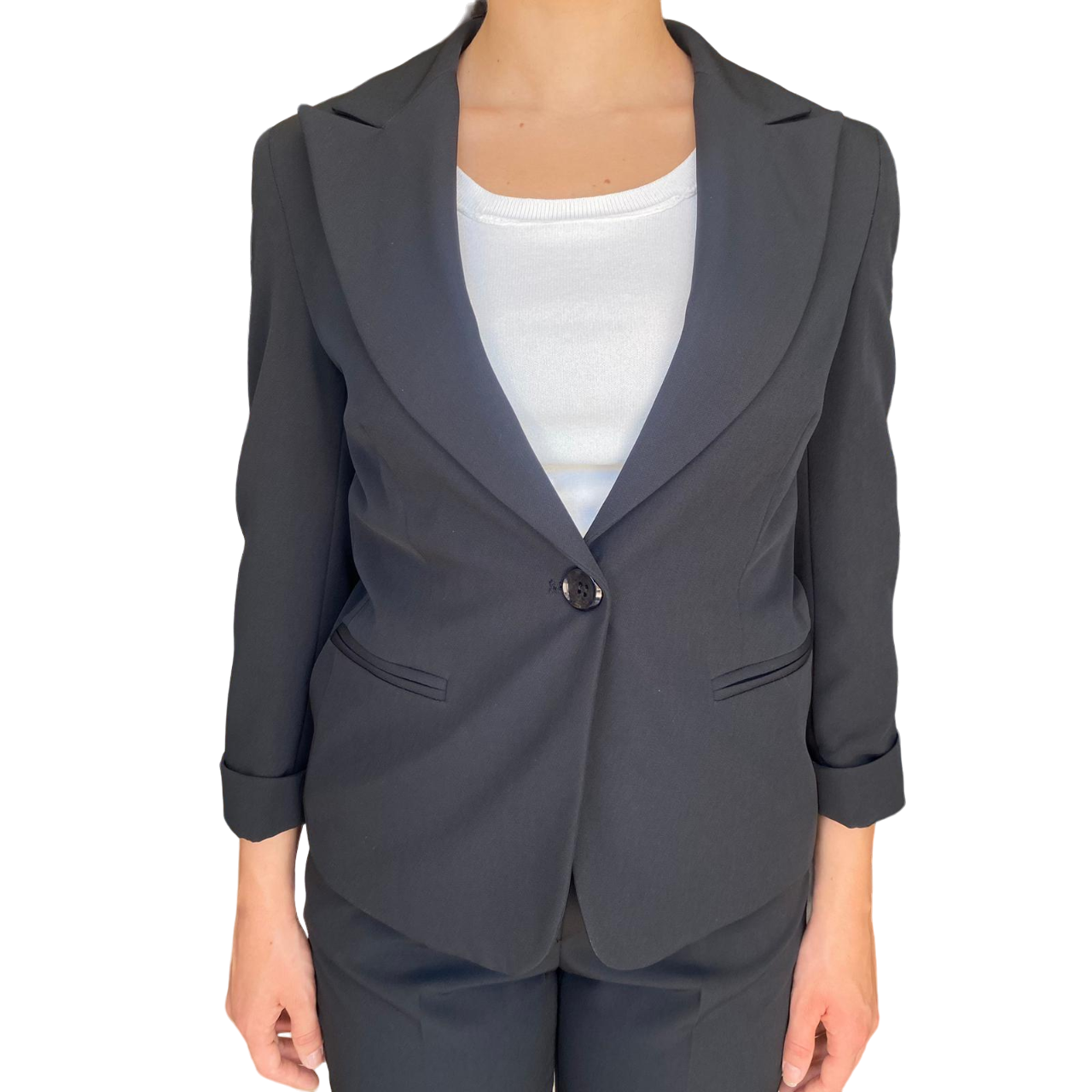 Griffai Completo da donna con giacca a manica 3/4 e pantalone elasticizzato DGP5001 nero