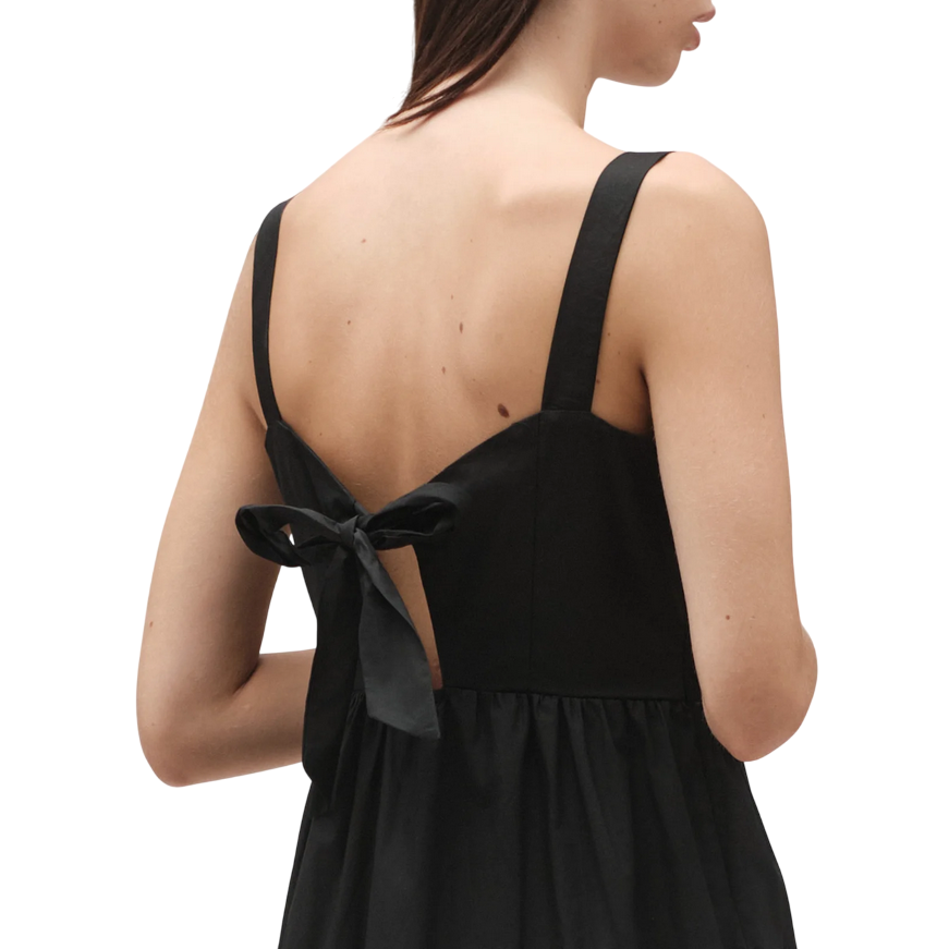 Griffai Abito lungo da donna in cotone con fiocco alla schiena DGP6695 nero