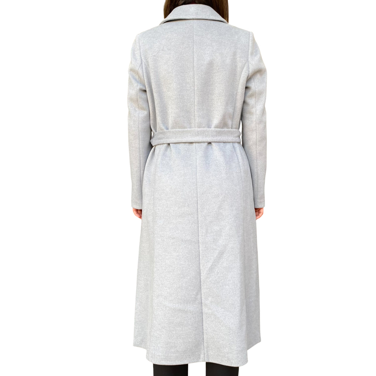 Griffai Cappotto Doppiopetto Lungo con Cintura Donna DGF6053 Grigio - posteriore