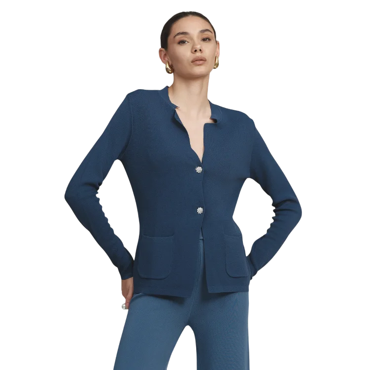 Griffai Giacca maglia da donna chiusa con bottone gioiello DGP6243 blu