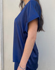 Griffai casacca manica corta da donna in raso DGP6687 blu