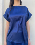 Griffai casacca manica corta da donna in raso DGP6687 blu