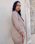 Griffai completo da donna giacca 3/4 e pantalone sfoderato cotone DGP7008 beige