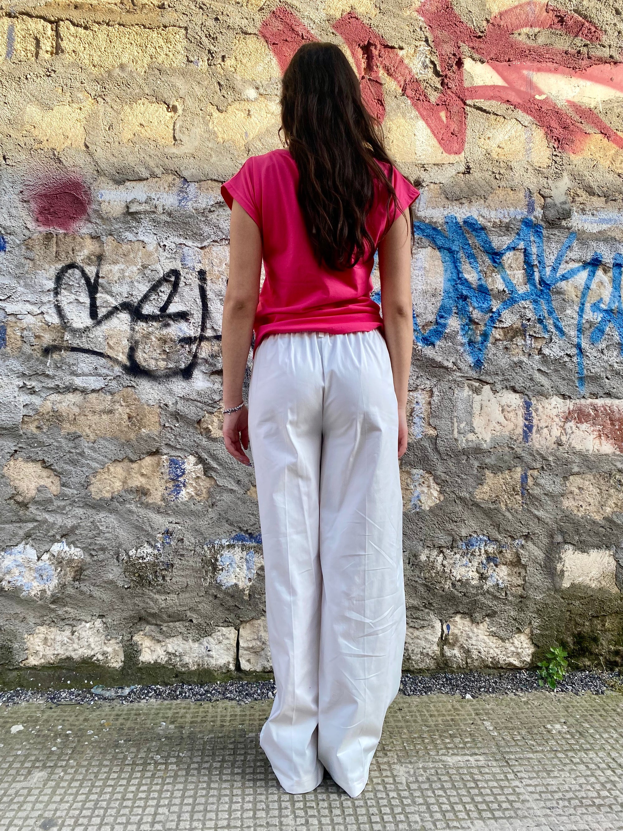 Griffai pantapalazzo elasticizzato da donna con elastico dietro Bryan DGP7078 panna