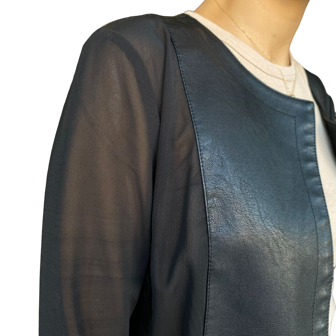 Griffai giacca Chanel da donna in ecopelle con microrete DGP4605 nero