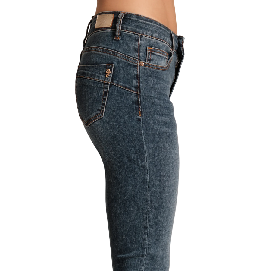 Griffai pantalone jeans da donna con spacchetti e catena alla caviglia DGP4757 blu medio