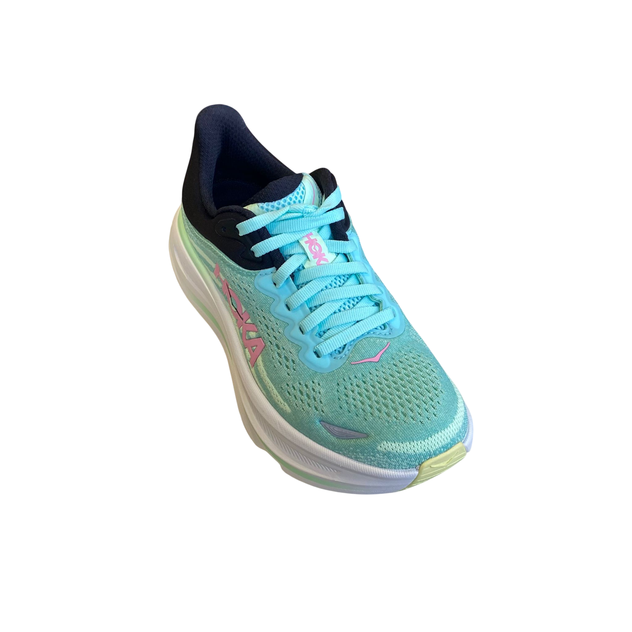 Hoka One One Bondi 9 1162012-BTF scarpa running donna menta fluo vista dall'alto con dettaglio tomaia traspirante