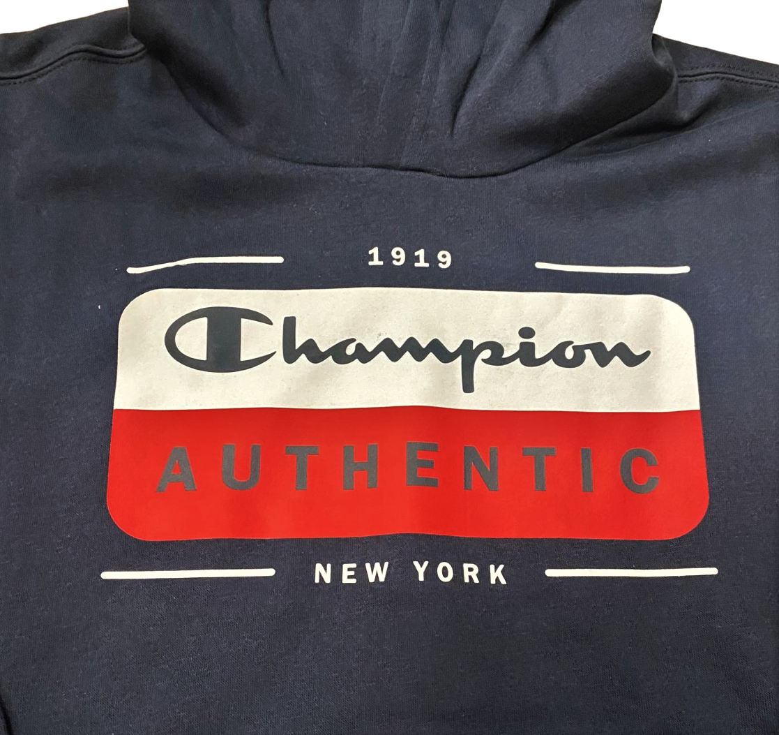 Champion felpa con cappuccio in felpina leggera con logo sul petto Legacy 306512 BS501 blu scuro