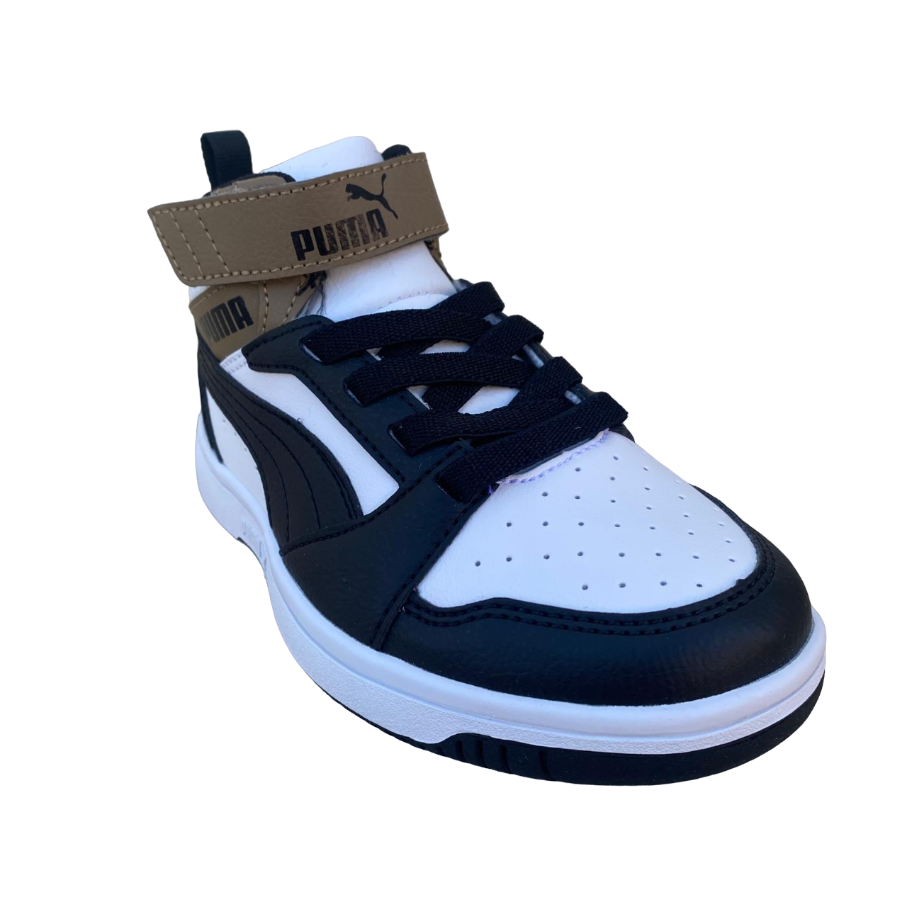Puma scarpa alta da ragazzi con laccio e strappo Rebound V6 AC+PS 393832-08 bianco-nero-cioccolato