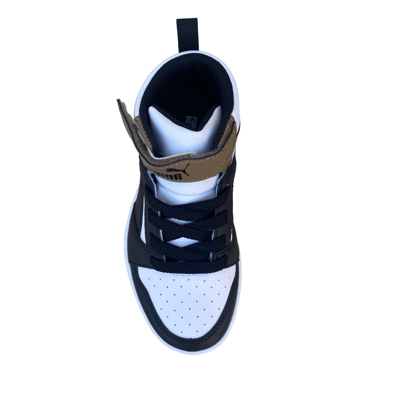Puma scarpa alta da ragazzi con laccio e strappo Rebound V6 AC+PS 393832-08 bianco-nero-cioccolato