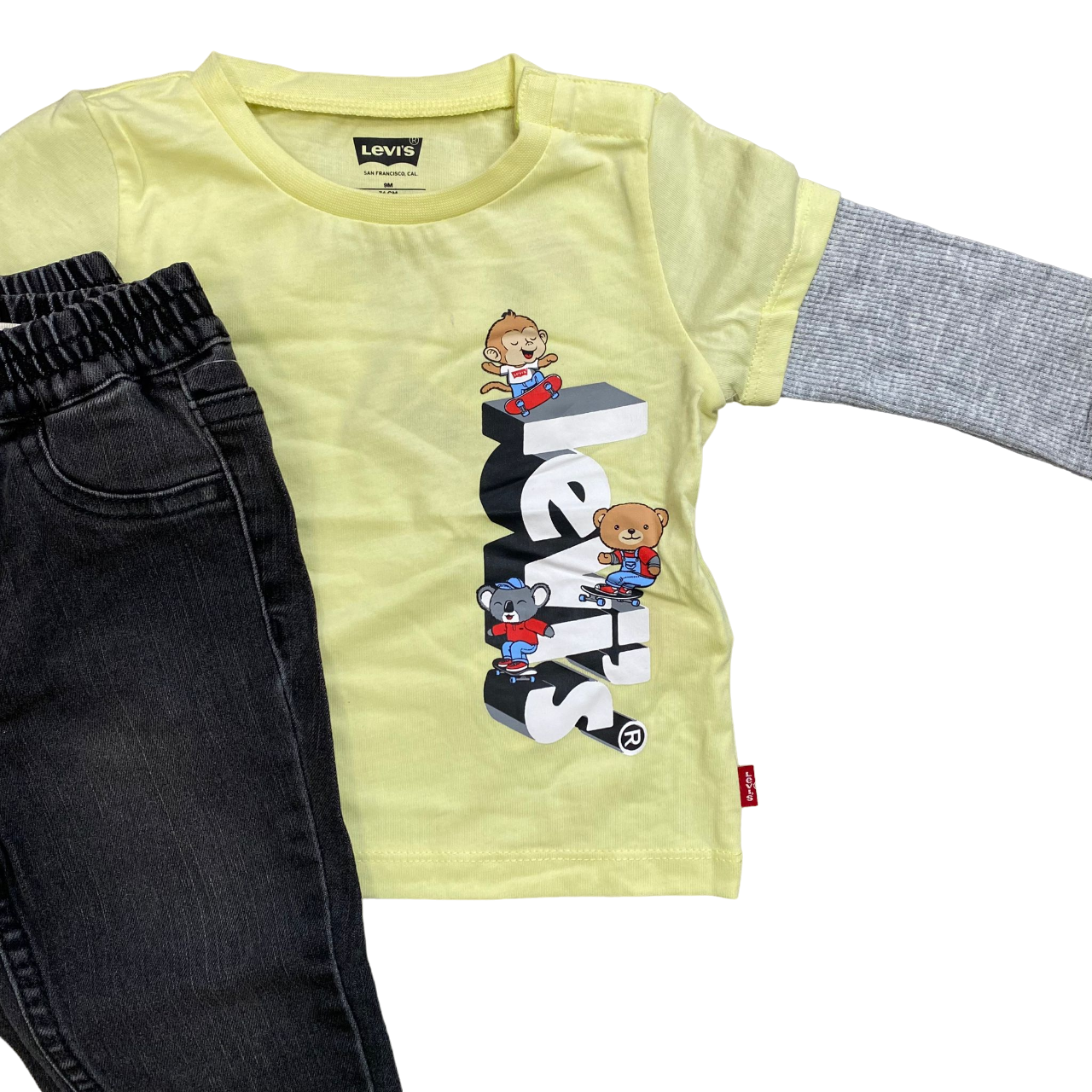 Levi's completo da infant maglietta manica lunga e pantalone jeans 6EJ099-ECX verde luminoso nero