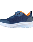 Vista laterale delle scarpe Lotto Junior Rider blu con design sportivo innovativo e sottopiede Air Memory Foam per controllo temperatura
