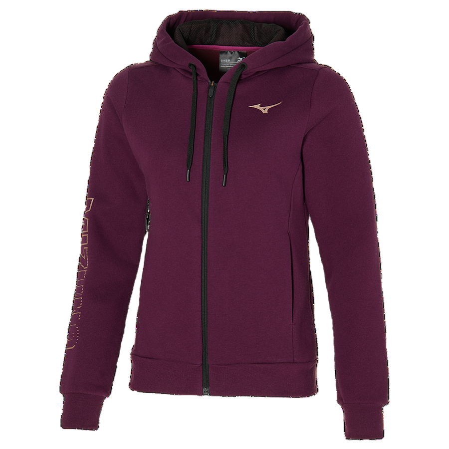 Mizuno Felpa da donna con cappuccio e cerniera Athetic K2GC270181 vino Sportiamo