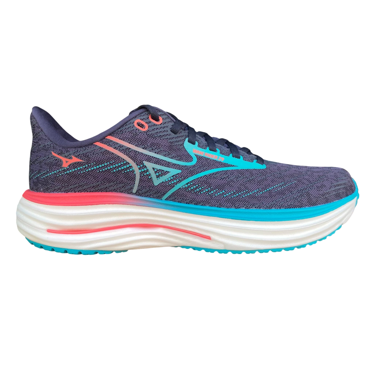 Scarpe running Mizuno Wave Rider 29 modello J1GC250301 colore grigio elite per uomo, 29ª generazione leggendaria con tecnologia Wave professionale, vista esterna