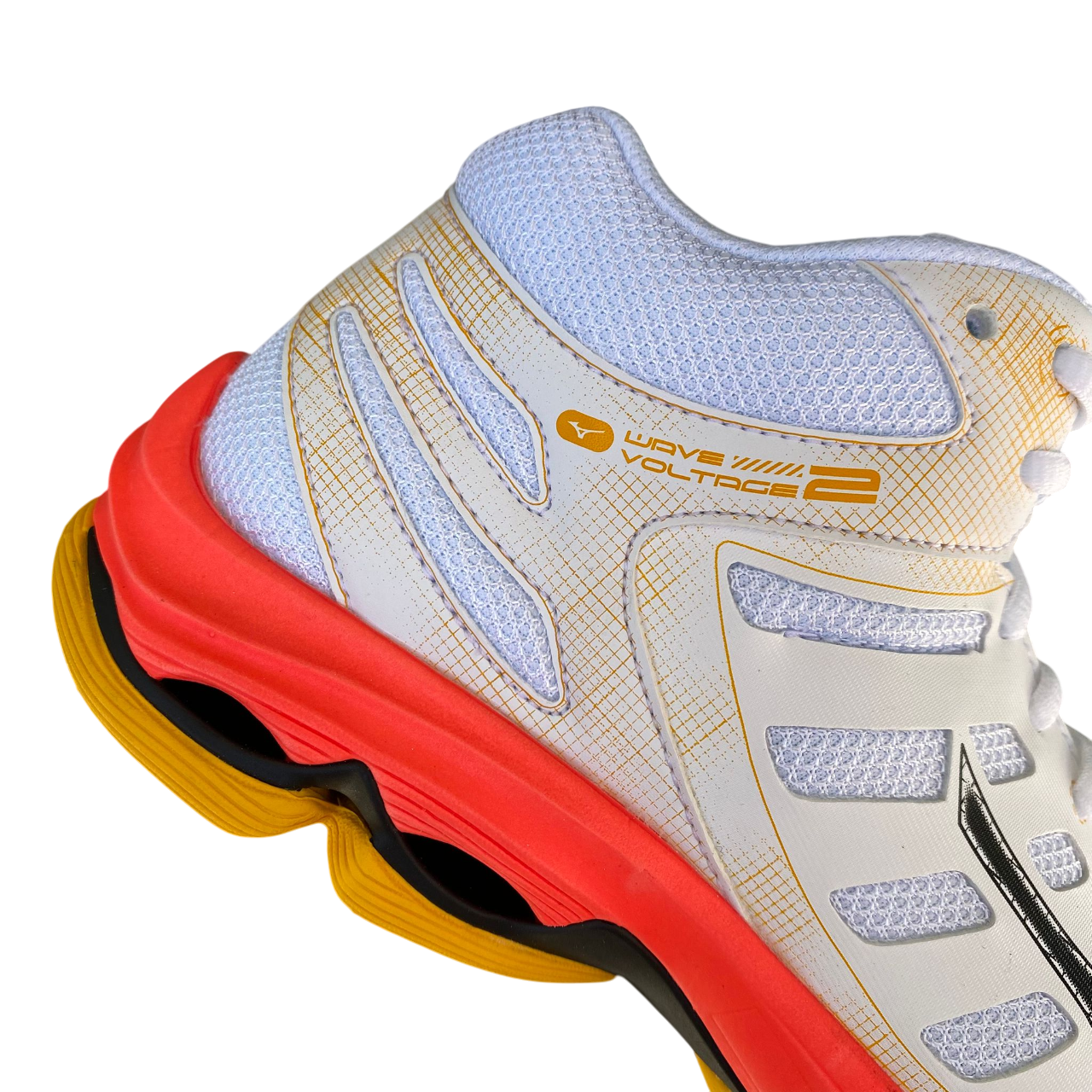 Mizuno Wave Voltage 2 Mid dettaglio design trendy bianco corallo femminile