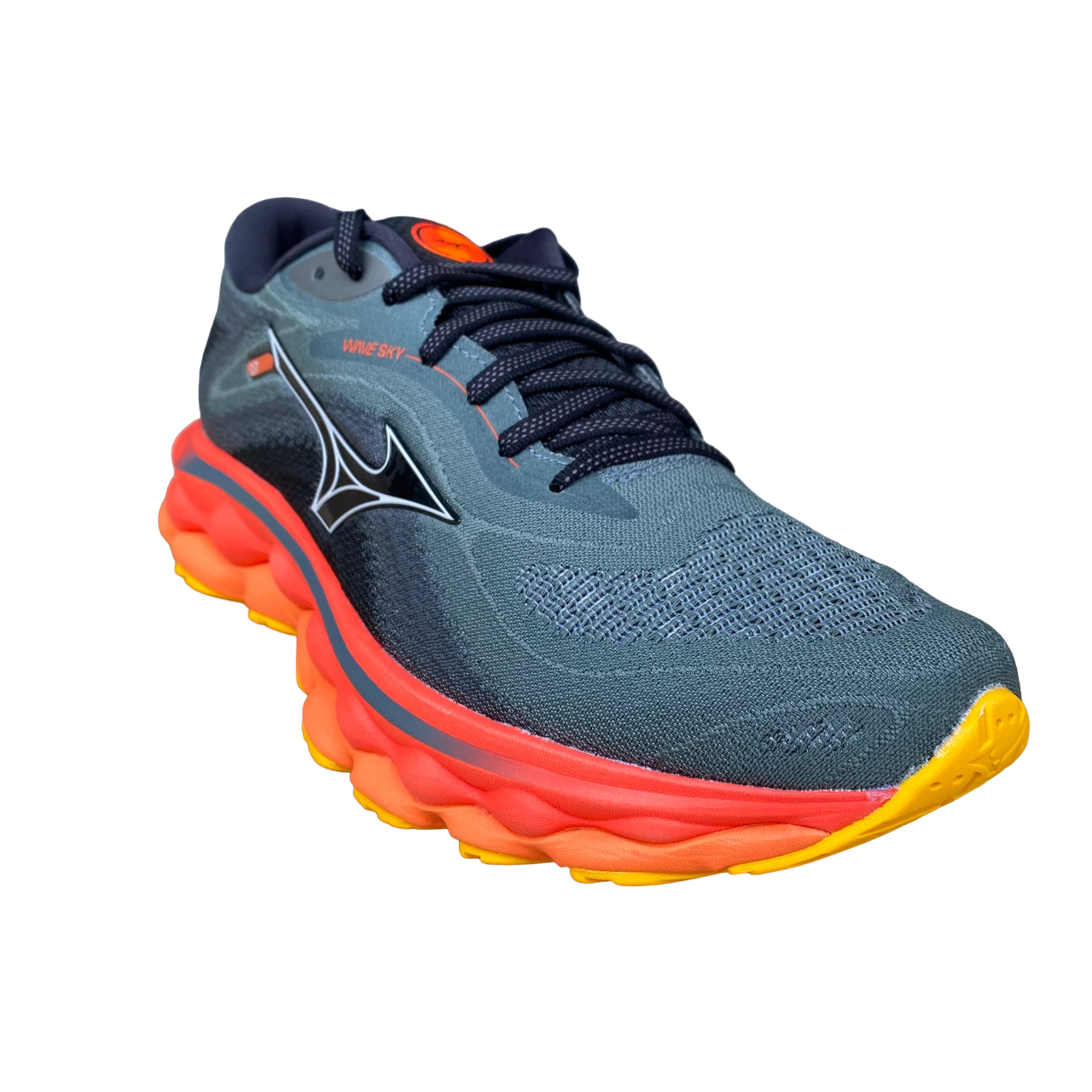 Mizuno scarpa da corsa da uomo Wave Sky 7 J1GC230251 grigio arancio Sportiamo